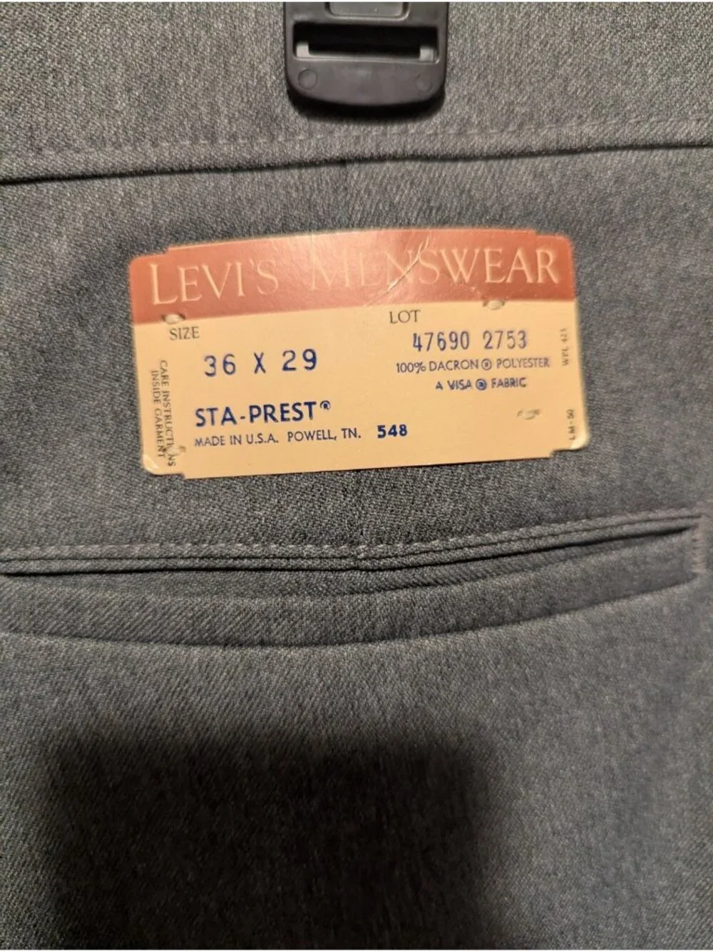 Vintage Levis Action Slacks Dress Pants Mens 36x29 Gray Polyester Sta-Prest New